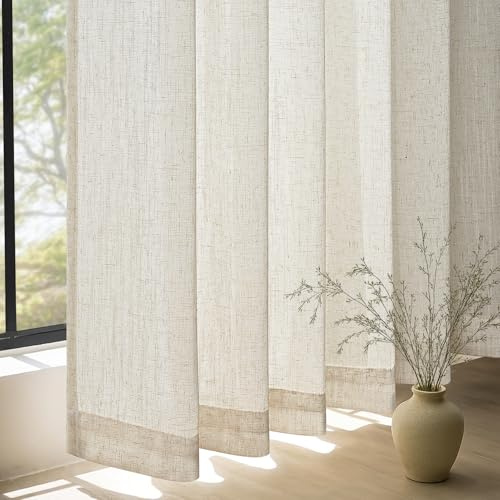 Topfinel Vorhänge Gardinen mit Kräuselband Wohnzimmer Modern Vorhang Beige Natural Boho Leinen Schlafzimmer 140x245cm Leinenoptik Gardine Halbtransparent 245x140cm für Schienensystem 2er Set
