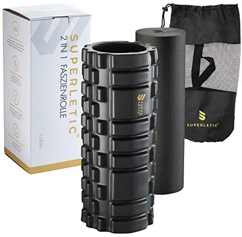 SUPERLETIC Faszienrolle Set 2In1 Elite I Massagerolle Set I Faszien Rolle mit Massagenoppen für Wirbelsäule, Rücken, Beine I Pilatesrolle