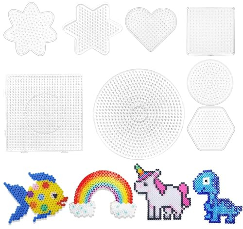 Perlenschilder zum Bügeln, Modelle mit Bügelperlen aus Kunststoff, kleine transparente Perlenschild, Kunststoffplatte für DIY-Dekoration und kreative Hobbys (8 Stück)