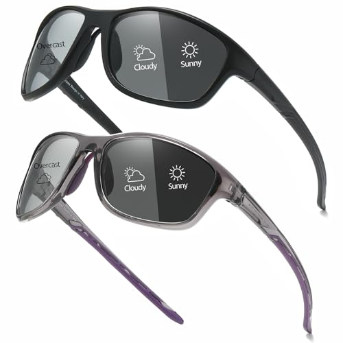 Myiaur 2 Pack Fahrradbrille Selbsttönend Damen & Herren Sportbrille