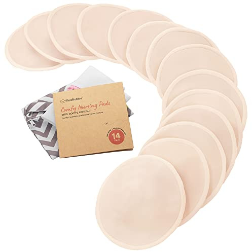 KeaBabies Bio Bambus Stilleinlagen - 14 Stilleinlagen Waschbar + Wäschebeutel - Wiederverwendbare Breast Pad für die Mutterschaft - Waschbar, Weich und Saugfähig (Bare Beige, L 12.7cm)