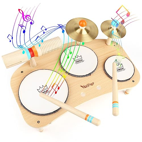 Holzspielzeug Schlagzeug Kinder Trommel 8 In 1 Musikinstrumente Kinder Spielzeug ab 3 4 5 Jahre Junge Mädchen Montessori Spielzeug