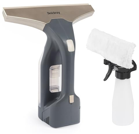 Beldray Akku-Fenstersauger+ – Handheld & wiederaufladbar, streifenfreie Reinigung, Spiegel- und Glasreinigung, 100 ml Abnehmbarer Wassertank, inklusive Sprühflasche und Wischpad, Titan, BEL01985VDE