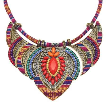 YAZILIND Bohemian Halsketten Ethnic Style Chunky Colorful Ethnic Festival Tribal Beaded Bib Collar Choker Kostüm Halskette Schmuck