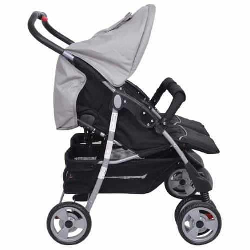 Ailgely Zwillingskinderwagen Geschwisterwagen Klappbares Design, bis 30 kg (2X 15 kg) für Zwillinge und Brüder von 0 Monaten, Kinderwagen Baby Kinder Kinderbuggy Reisebuggy Stahl Grau und Schwarz