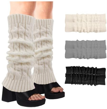 LIURFLNC 3 Paar Damen Beinstulpen, Kinder Winter Beinwärmer Warm und Bequem Langer Beinwärmer Crochet Stricken Stulpen für Ballett/Tanz/Sport