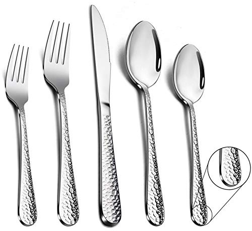 TEAMFAR Besteck Set, 60-teilig Edelstahl Besteckset Essbesteck Set Service für 12 Personen, Hammergriff Tafelbesteck mit Messer Gabel Löffel, Hochglanzpoliert & Spülmaschinengeeignet