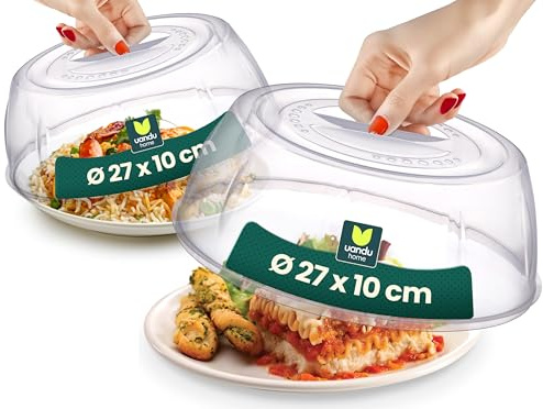 uandu Mikrowellen Abdeckung Ø 27 cm – Spritzschutz für Lebensmittel x2 | 10 cm Höhe, BPA-frei, Mit Dampfauslass & Griff, Spülmaschinenfest, Für Teller & Schüsseln