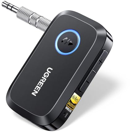 UGREEN Aux Bluetooth 6.0 Adapter Auto mit LDAC Dekodierung, Hi-Res Audio Gold Standard Zertifizierung, 17Std. Akkulaufzeit, Klinke Bluetooth Empfänger für Autoradio/Stereoanlage/Headset