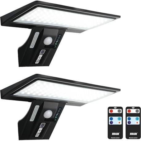 JESLED Solarlampen für Außen, 90 LED, Superhelle Solarleuchte mit Bewegungsmelder Sicherheitswandleuchte 4 Modi Wasserdichte Wandleuchte Garten.Batterie austauschbar, 2 Stück