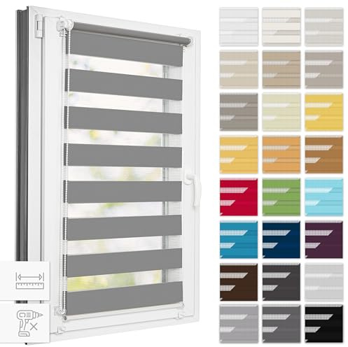 Estika Doppelrollo Klemmfix ohne Bohren nach Maß - 27 Stofffarben - Breite 30-129 cm - Höhe 120 cm, 150 cm, 220 cm - Rollos für Fenster ohne Bohren, Duo Rollo, Fensterrollos für innen