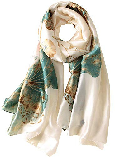 Silk Scarf Women Chiffon Shawl Stain Neckerchief Long Head Wrap Lightweight Ladies Hijab Belt Vintage Bridal Shawl Chiffon Muslim Cloth floral Christmas (Lotus)
