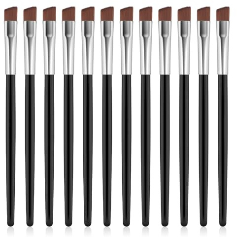 12 Stück Feine Abgeschrägte Flache Winkel Augenbrauen-Pinsel, Abgewinkelter Eyeliner-Pinsel, Fein Abgewinkelt, Weiche Fasern, 12.3CM Augen-Make-up-Werkzeug