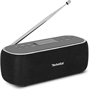 TechniSat VIOLA BT 1 - tragbarer Bluetooth-Lautsprecher mit DAB+ Digitalradio (UKW, DAB, Uhr, Wecktimer, Favoritenspeicher, LCD, Freisprechfunktion, AUX-in, Akku, USB-C ladekabel, 6W) schwarz/grau