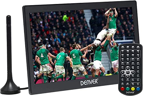 Denver LED1033 25,4 cm (10,1 Zoll) tragbarer Mini-TV, 2 Stunden mit Akku oder Auto-Adapter, Mini-TV, LED-TV mit digitalem TV-Tuner, 110-240 V/12 V Auto