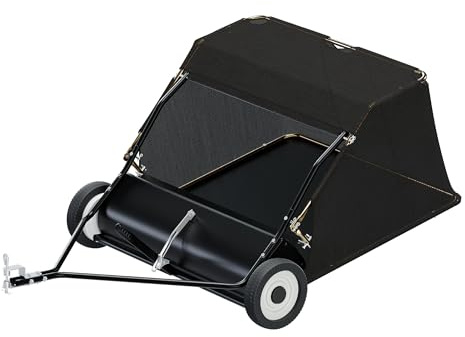 Wiltec Rasenkehrmaschine mit 105 cm Kehrbreite, Rasenkehrer für Aufsitzmäher, Laubsammler mit 365 l Auffangnetz Laubkehrmaschine für Rasentraktor