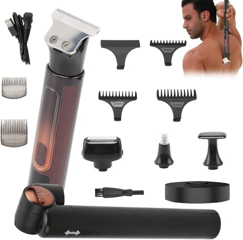 Yuehuamech Rückenrasierer für Herren, 4-in-1 Körperhaarschneider, Pflegeset mit verstellbarem Verlängerungsgriff, wasserdicht, kabellos, elektrischer Körperrasierer für Haare, Bartbälle, Leisten