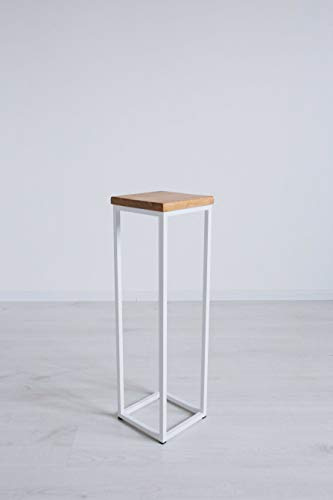 EINE BestLoft Blumensäule Dora aus Eiche - Dekosäule im schlanken Design + Stahlgestell (Gestell Weiß, Höhe 90 cm)