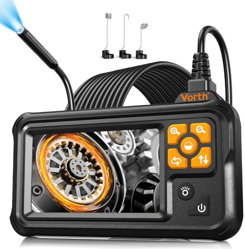 Vorth Endoskopkamera mit Licht, 4.3 IPS Bildschirm Inspektionskamera mit 8 LED Licht, 5M Semi-Rigid Kabel Endoskop Kamera, IP67 Wasserdicht 1080P HD Rohrkamera - Einzelobjektiv
