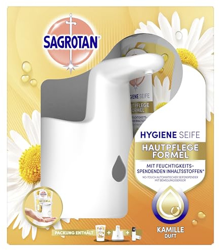 Sagrotan No-Touch Starter-Set – Sagrotan No-Touch Automatischer Seifenspender inkl. Nachfüller Kamille – 1 x 250 ml Handseife