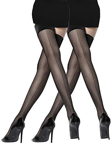 MARILYN transparente halterlose Naht-Strümpfe, 20 Denier