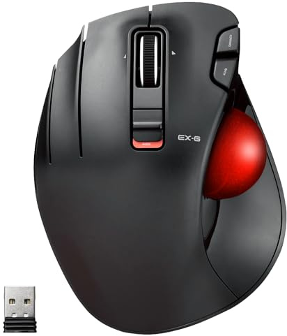 ELECOM EX-G Trackball Maus, Linkshänder, 2.4GHz Drahtlos, Daumensteuerung, 6-Tasten-Funktion, Neigungsrolle, Ergonomisch, Für PC/Laptop, Kompatibel mit Windows 11/MacOS, Modell M-XT4DRBK-G