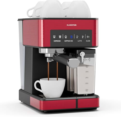 Klarstein Arabica Comfort Siebträgermaschine – 20-Bar, 1350W, Mit Milchaufschäumer, Für Gemahlenen Kaffee & Pads, 1,8L Wassertank, Touch-Bedienfeld, Abnehmbarer Milchtank, Aufschäumdüse aus Edelstahl