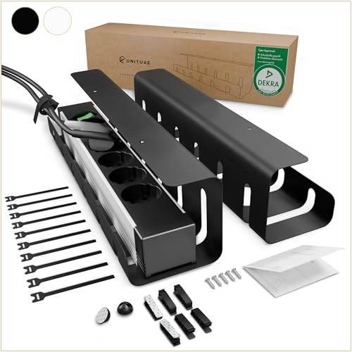 UNITURE® Kabelkanal Schreibtisch [DEKRA Zertifiziert] - 2er Set - 2x40cm Kabelhalter - Kabelführung - Cable Management Under Desk - Schwarz