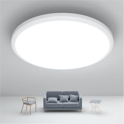 JONMONSM LED Deckenleuchte Flach 25W IP54 Ø30cm 2000LM 6500K | runde Deckenlampe für Wohnzimmer Schlafzimmer Badezimmer Feuchtraum Küche Flur, Weiß [Energieklasse C]