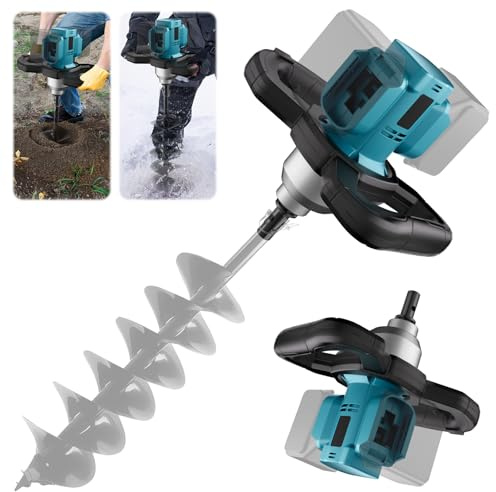 kswiown Akku Erdbohrer Kompatibel mit Makita 18V, 1200W Bürstenloser Motor Erdlochbohrer Professional Pfahlbohrer, für Zaunbau, Garten, Mörtelrührer (Ohne Batterie & Spiralkopf)