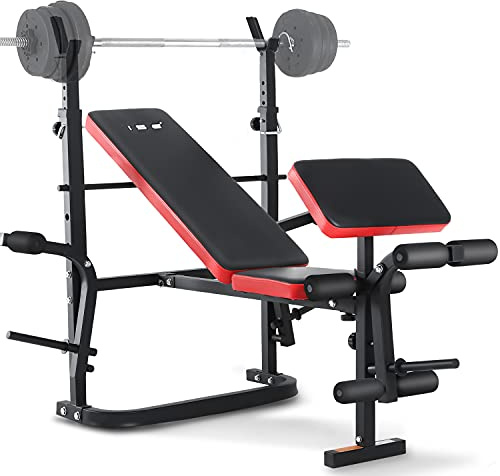 ISE Multifunktional Trainingsbank, Hantelbank Verstellbar Klappbar mit Beincurler Haushalt Fitnessgeräter für Kniebeuge, Hantelbank Bankdrücken,Rumpfbeuge,Training Bank Neigen, Beinbeuger für Zuhause