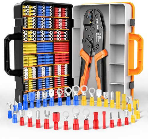 Crimpzange Set, Kabelschuhzange mit Ratschenmechanik + 425 farbcodierte Kabelverbinder (0,5-6mm²) – Komplettset für Auto, Elektroinstallation & Heimwerker