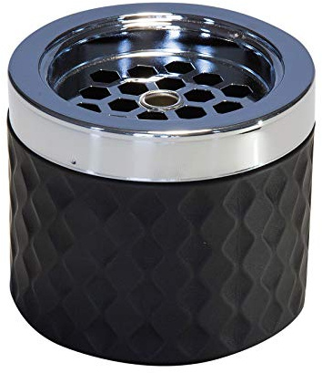 APS 564 Windaschenbecher, Ascher Aschenbecher, aus verchromtem Metall, gefrostetes Glas, mit Bajonettverschluss, Ø 9,5 cm, 8 cm Höhe, schwarz, klein