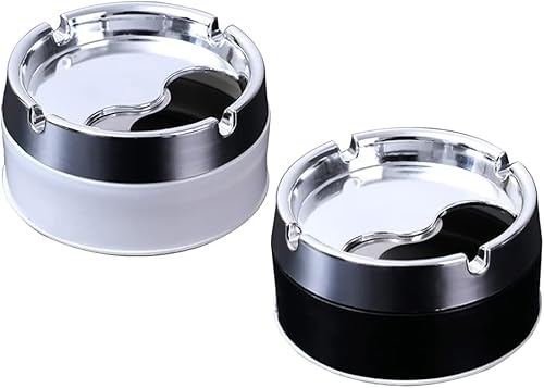 Tragbarer Aschenbecher aus Edelstahl, drehbarer Deckel, moderner Tischaschenbecher für Zuhause, Büro, drinnen oder draußen, 2 Stück