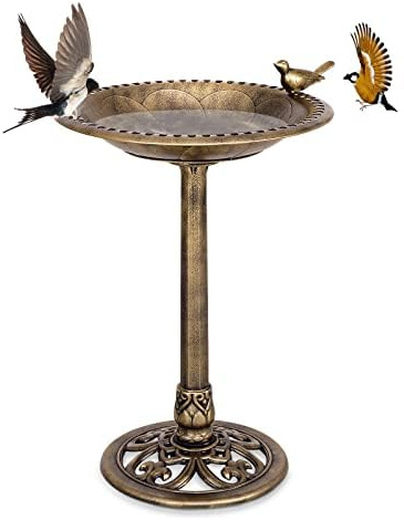 FANTASK Vogelfutterstation mit Vogeltränke, Stehend | Vogelbad für Wildvögel mit Wasserschale und Futterplatz, Dekorativ und Wetterfest für Garten, Balkon und Terrasse