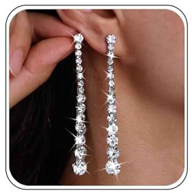 Atentuyi Strass Lineare Tropfenohrringe für Damen - Silberne Lange Gradient Kristall Ohrhänger Hypoallergene Ohrringe für Hochzeit Party & Abschlussball
