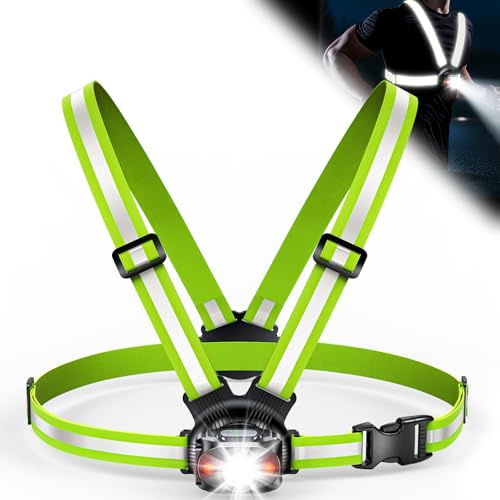 ISEYOU Lauflampe Joggen, Brustlampe Lauflicht – Alternative zur Stirnlampe, 500 Lumen, 45° neigbar, 2 Lichtfarben, USB-C wiederaufladbar, IPX4, Doppelgurt mit 360° Reflex-Details für Camping Radfahren