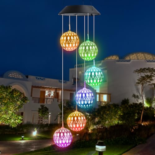iShabao Marokkanische Solar Windspiel Garten, 6 LED Solar Windspiel Außen | Solar Windspiel Wasserfest Muttertagsgeschenke, Geschenke für Mutter/Frauen/Freundin, Dekorationen für Baum Balkon Hochzeit
