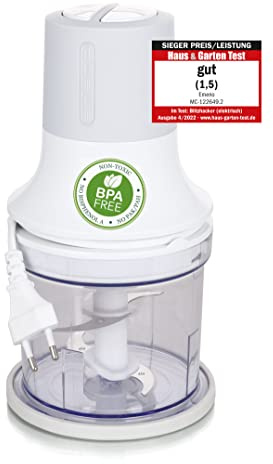Emerio Zerkleinerer, Universalzerkleinerer mit 500ml Behältervolumen, 260W, elektrischer Multizerkleinerer mit 4 Klingen aus Edelstahl zum zerkleinern von z.B. Fleisch, Zwiebeln, Obst, Gemüse