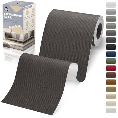 Flicken Selbstklebend Stoff, 10 x 200 cm Leinwand Selbstklebender Stoff, Schwarz Grau, Wasserdichtes Leinwand Flicken Selbstklebend für Sofa Zelt Möbel Autositz Liege