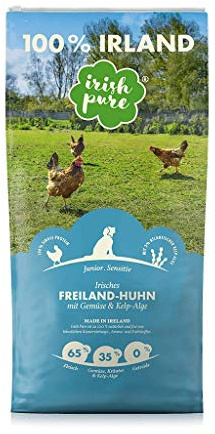 Irish Pure Welpenfutter Trockenfutter | 4kg | Freiland-Huhn mit Kelp-Alge & Gemüse | Junior | Hoher Fleischanteil | Getreidefrei | Sensitiv | Hundetrockenfutter | Für alle Rassen