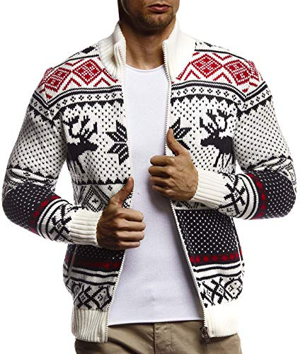 Leif Nelson Herren Strickjacke mit Stehkragen Norwegerjacke Schwarze Winterjacke warme Freizeitjacke Männer Jacke für Weihnachten Winter Norweger Muster Grobstrick Slim Fit LN20759