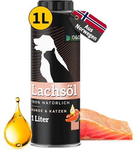 D&O Nature Products Lachsöl Hunde 1L, Lachsöl Katze mit Omega 3 & 6 | Norwegisches Lachs Öl 100% natürlich, Auch als Zugabe zum Barfen, Fischöl für Hunde und Katzen, Salmon Oil for Dogs