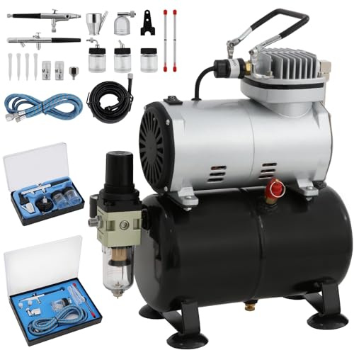 VELPAX Airbrush-Set zwei Sätze mit Kompressor mit Mächtig Luftstrom und Luftdruck, Für Hobbys, Körper-Tattoos, Nagelkunst, Möbelrenovierung