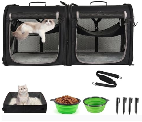 Wakytu Faltbare Katzen Transportbox groß 89x35x43cm für 2 Katzen, 2-in-1 Haustiertragetasche und Autositz Sicher und belüftet für Auto Reise Tierarzt geeignet für kleine Hunde und Katzen