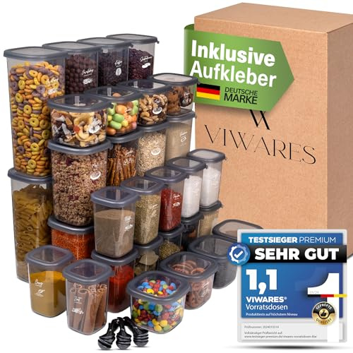Viwares Vorratsdosen mit Deckel luftdicht - 36er Vorratsbehälter Set | Luftdichte Vorratsdosen für Gewürze Müsli Mehl Aufbewahrung Küche - Praktische Aufbewahrungsbox Küche für Lebensmittel