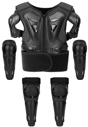 Flkiglm Motorrad Schutz Jacke 5 Bis 12 Jahre 5 Teilig Schutz Für Roller Kinder Mit Knieschützern Ellbogenschützern Und Schutzweste Für Motocross Kinder Für Jedes Terrain Radfahren Skifahren Skaten