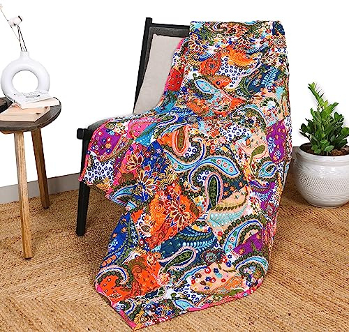 Mehrfarbige Patchwork-Steppdecke, Vintage-Stil, indische Wende-Steppdecke, superweich und warm, Wohnzimmer, dekorativ für Sofa und Couch, 139 x 160 cm