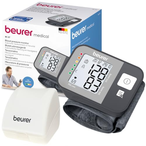 Beurer BC 27 Handgelenk-Blutdruckmessgerät mit Arrhythmie-Erkennung, farbiger Risiko-Indikator, für Handgelenksumfänge von 14-19,5 cm, Medizinprodukt, Datenübertragung zu Apple Health und co.
