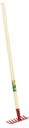Rekord Kinderrechen (Metall, Rot) mit 8 Zinken und 76 cm Stiel aus Naturholz, Arbeitsbreite 15 cm, Gesamtlänge 78 cm, für Kinder ab 3 Jahre, Laubrechen für Kinder